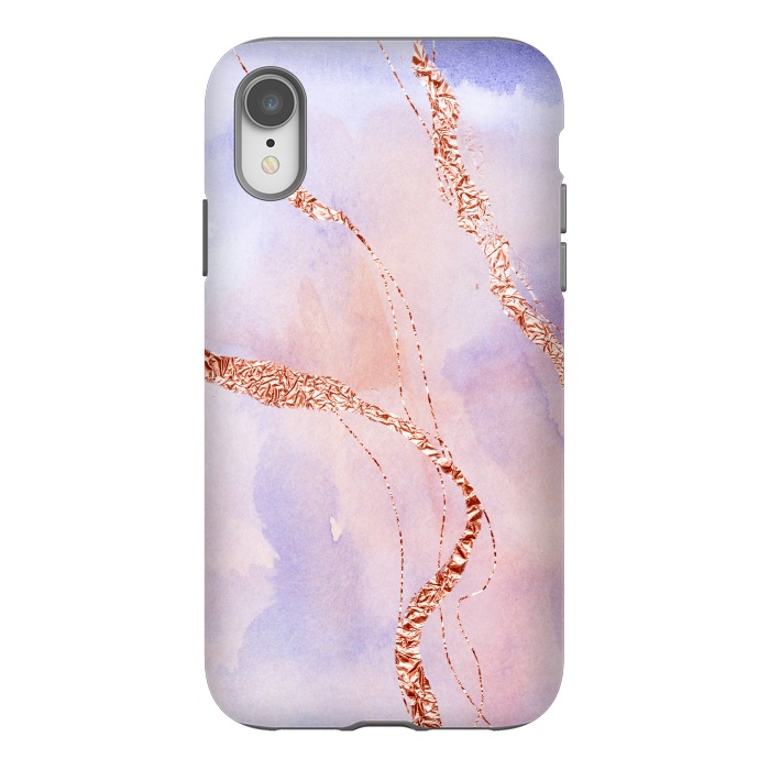 iPhone Xr StrongFit Blush and Purple Ink with Gold Hand drawn Metal Veins by DaDo ART