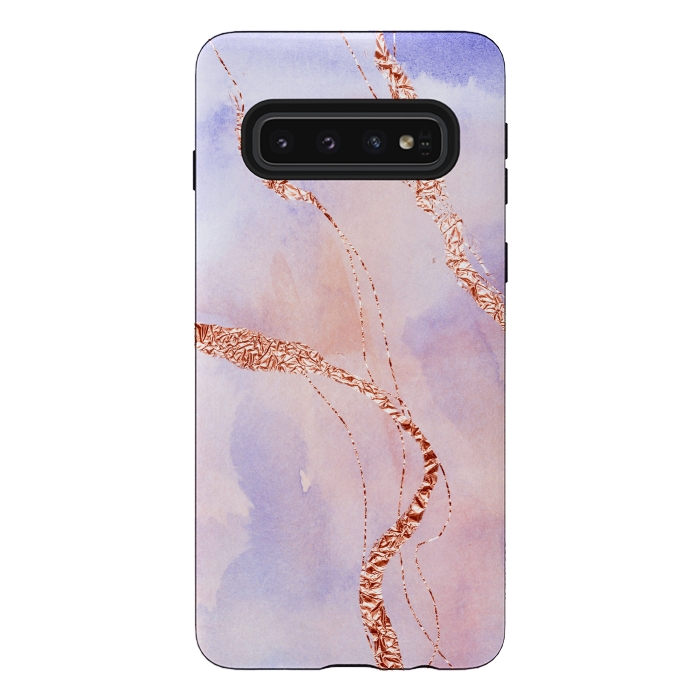Galaxy S10 StrongFit Blush and Purple Ink with Gold Hand drawn Metal Veins by DaDo ART