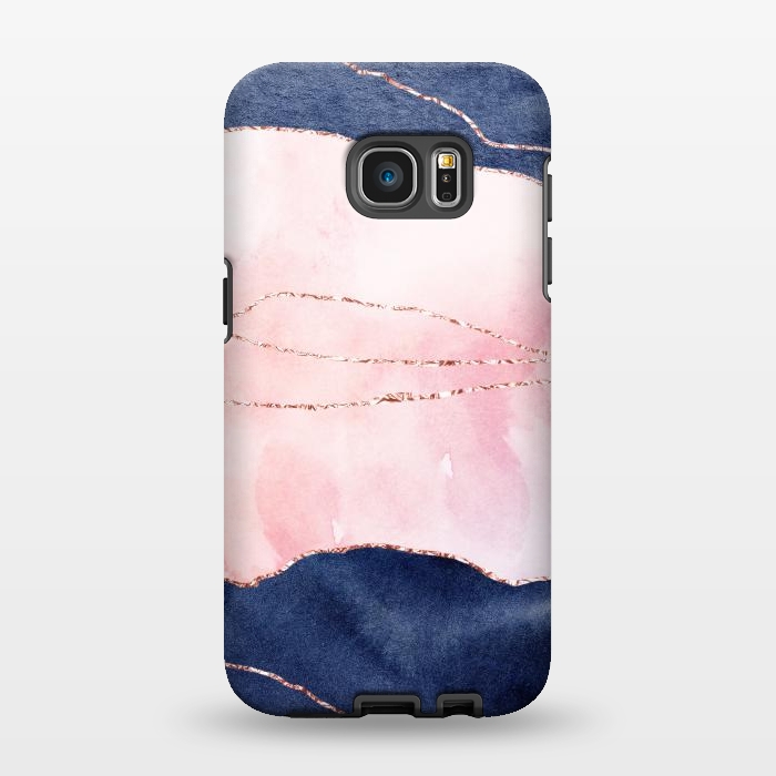 Galaxy S7 EDGE StrongFit Pink and Blue Watercolor Texture with gold veins by DaDo ART