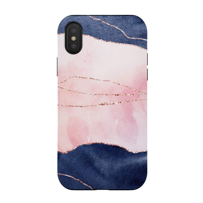 iPhone Xs / X StrongFit Pink and Blue Watercolor Texture with gold veins by DaDo ART