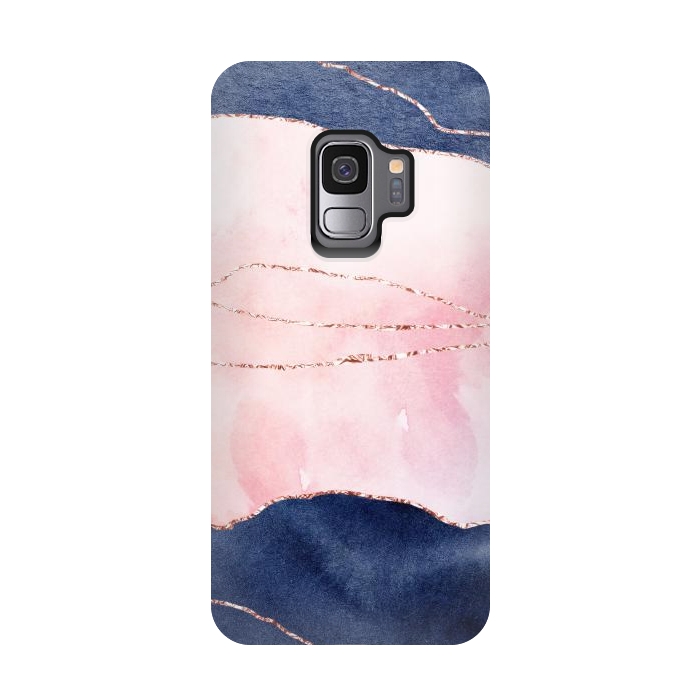 Galaxy S9 StrongFit Pink and Blue Watercolor Texture with gold veins by DaDo ART