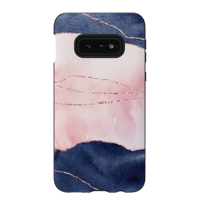 Galaxy S10e StrongFit Pink and Blue Watercolor Texture with gold veins by DaDo ART