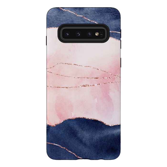 Galaxy S10 StrongFit Pink and Blue Watercolor Texture with gold veins by DaDo ART