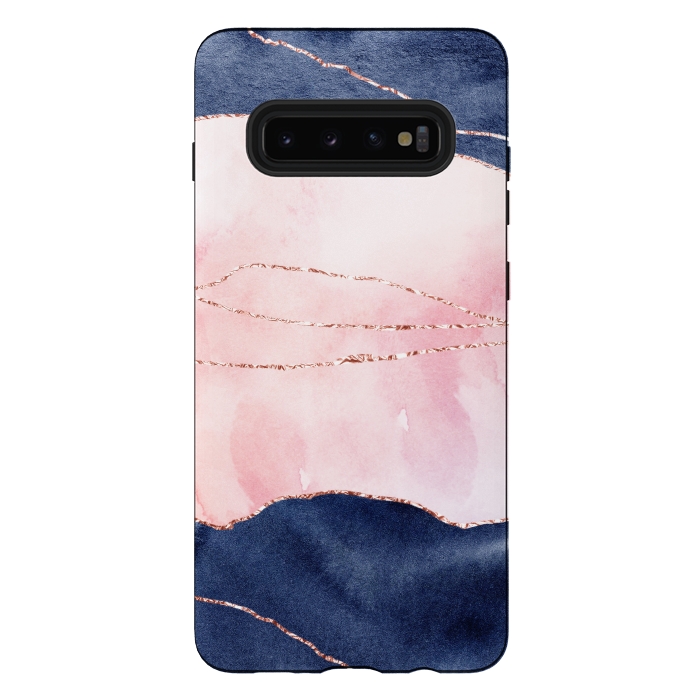 Galaxy S10 plus StrongFit Pink and Blue Watercolor Texture with gold veins by DaDo ART