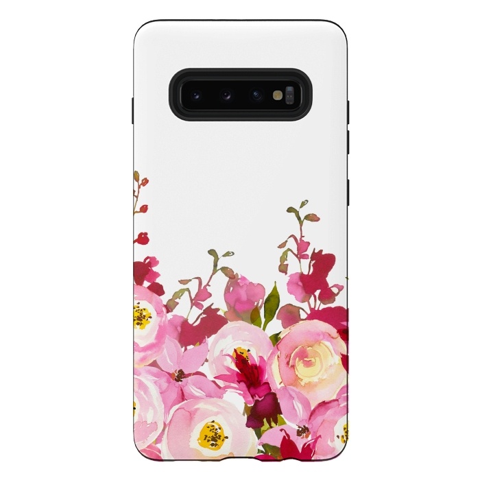 Galaxy S10 plus StrongFit Red and Pink Floral Meadow by  Utart