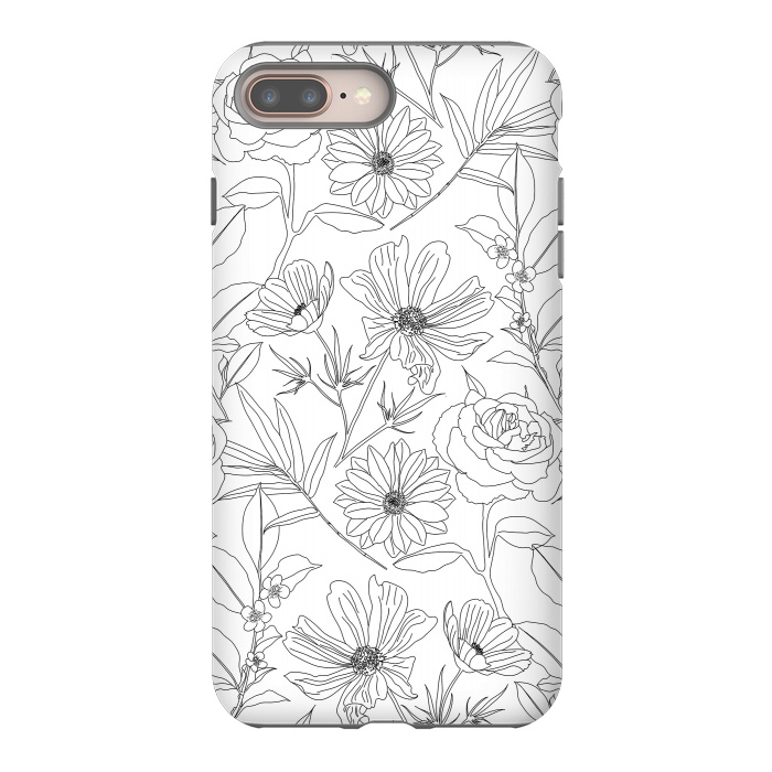 iPhone 7 plus StrongFit stylish garden flowers black outlines design by InovArts