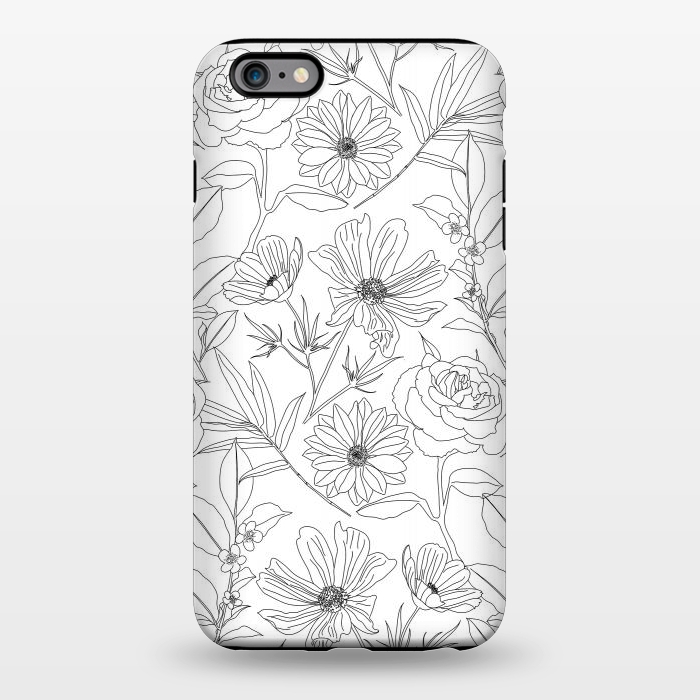 iPhone 6/6s plus StrongFit stylish garden flowers black outlines design by InovArts