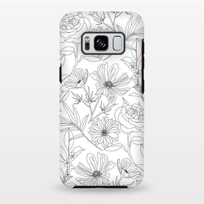 Galaxy S8 plus StrongFit stylish garden flowers black outlines design by InovArts