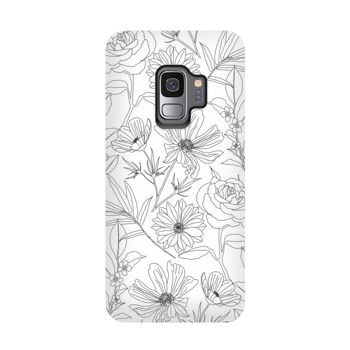 Galaxy S9 StrongFit stylish garden flowers black outlines design by InovArts