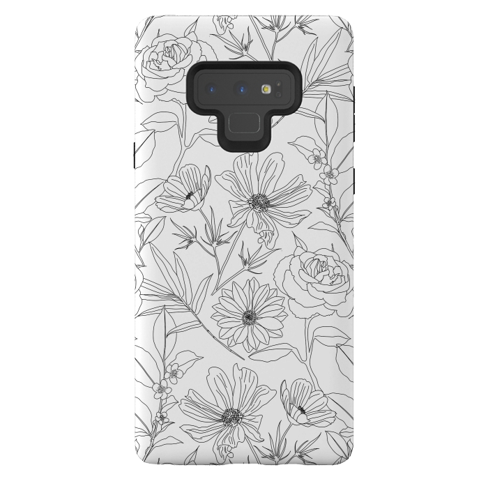 Galaxy Note 9 StrongFit stylish garden flowers black outlines design by InovArts