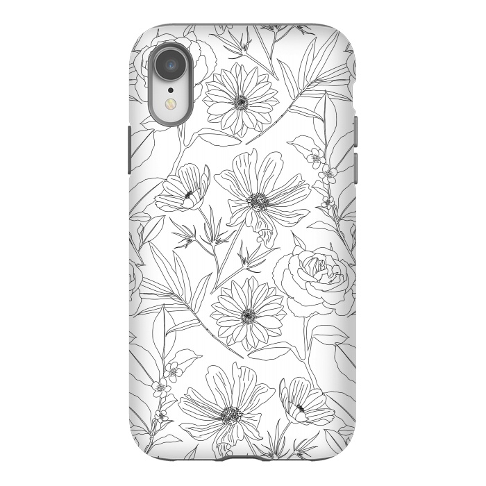 iPhone Xr StrongFit stylish garden flowers black outlines design by InovArts