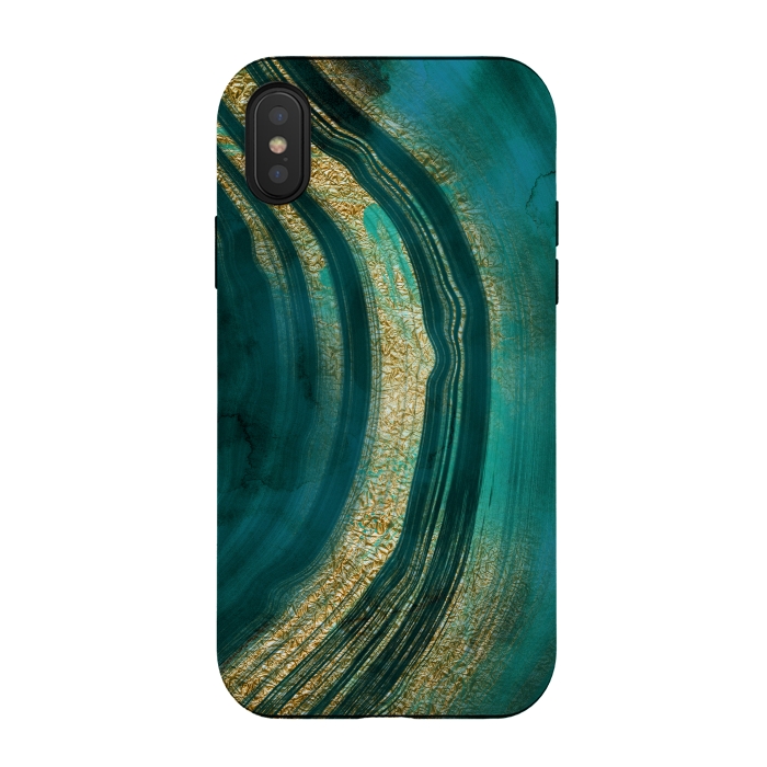 iPhone Xs / X StrongFit Bohemian Green Marble with Gold Veins by DaDo ART