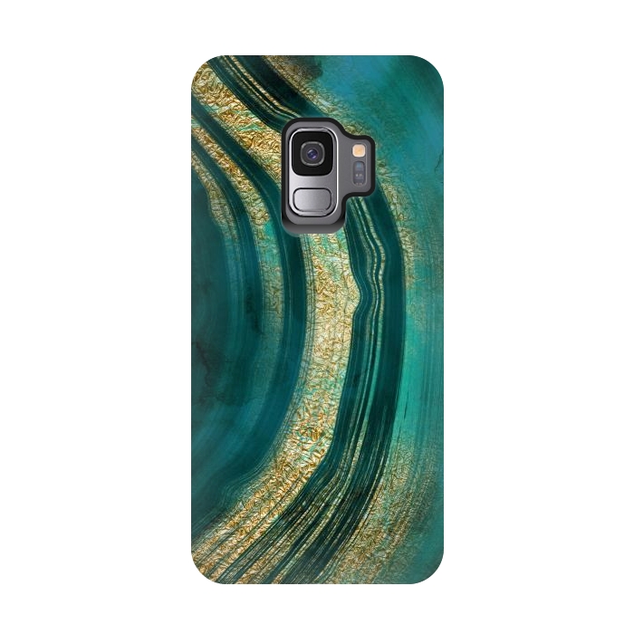 Galaxy S9 StrongFit Bohemian Green Marble with Gold Veins by DaDo ART