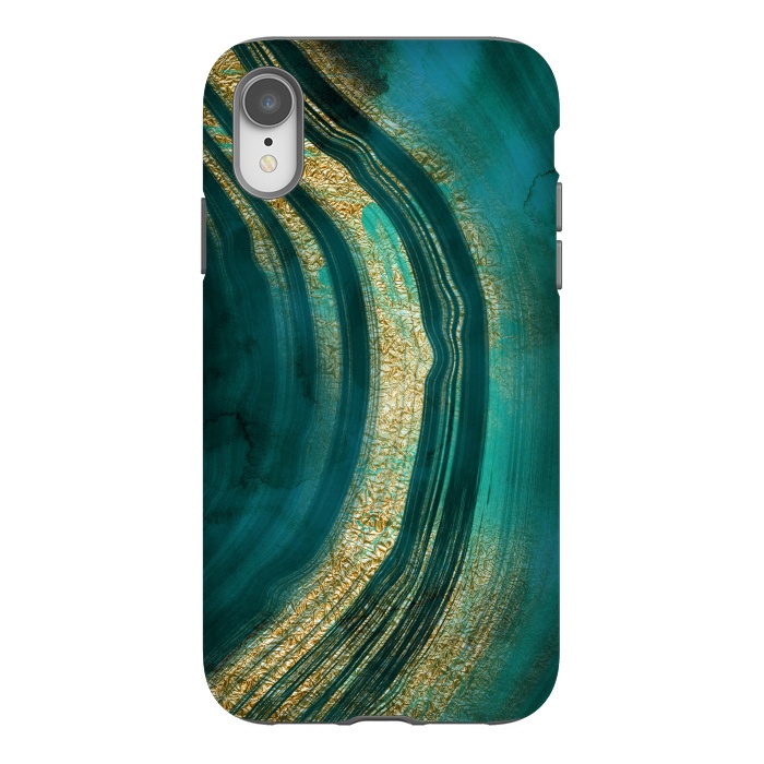 iPhone Xr StrongFit Bohemian Green Marble with Gold Veins by DaDo ART