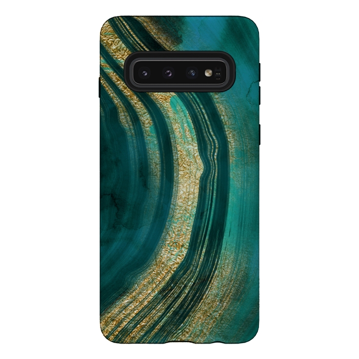 Galaxy S10 StrongFit Bohemian Green Marble with Gold Veins by DaDo ART