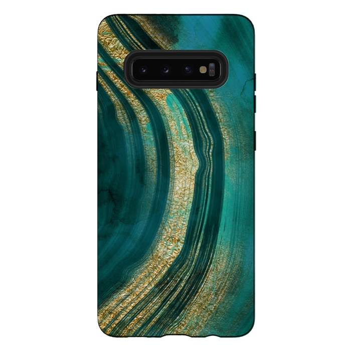 Galaxy S10 plus StrongFit Bohemian Green Marble with Gold Veins by DaDo ART