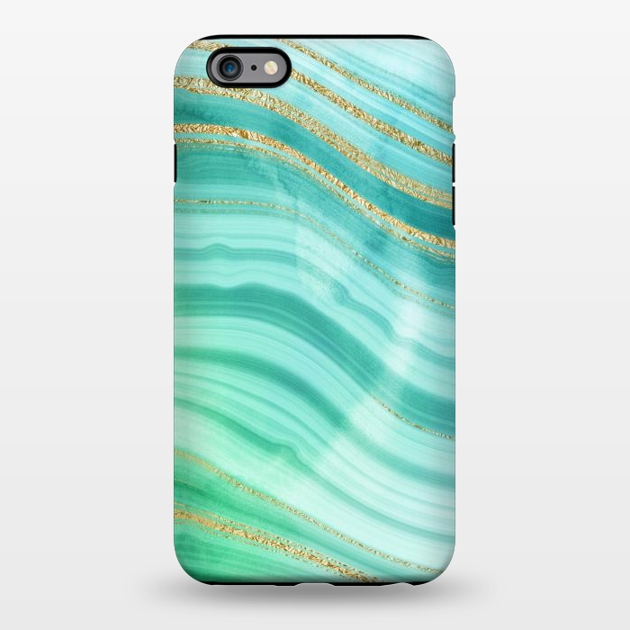 iPhone 6/6s plus StrongFit Teal Turquoise and Gold Foil Marble Waves by DaDo ART