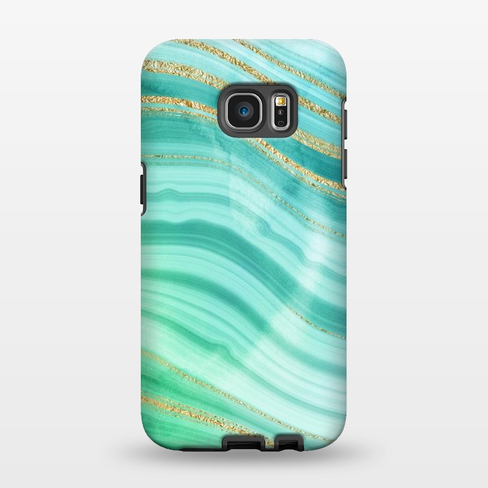 Galaxy S7 EDGE StrongFit Teal Turquoise and Gold Foil Marble Waves by DaDo ART