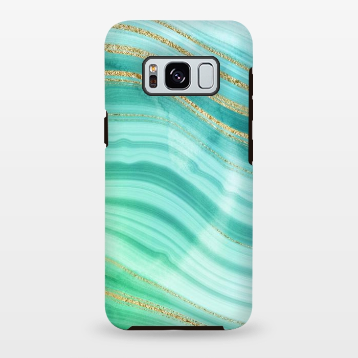 Galaxy S8 plus StrongFit Teal Turquoise and Gold Foil Marble Waves by DaDo ART