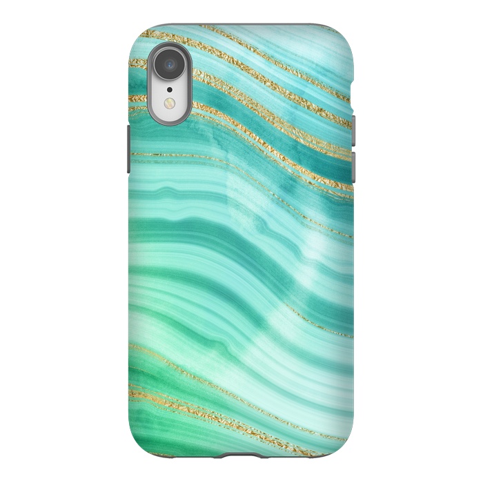 iPhone Xr StrongFit Teal Turquoise and Gold Foil Marble Waves by DaDo ART