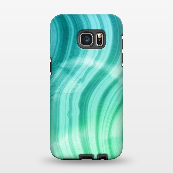 Galaxy S7 EDGE StrongFit Teal and White Marble Waves by DaDo ART