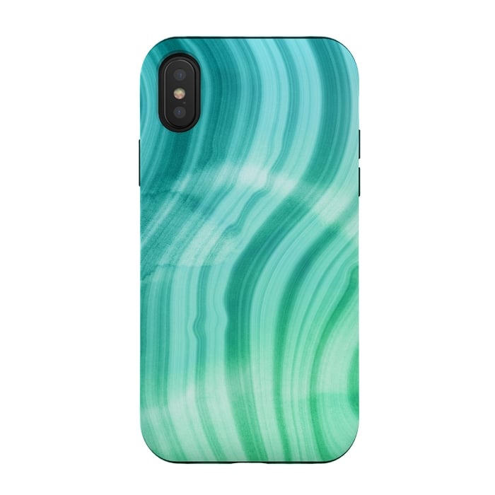 iPhone Xs / X StrongFit Teal and White Marble Waves by DaDo ART