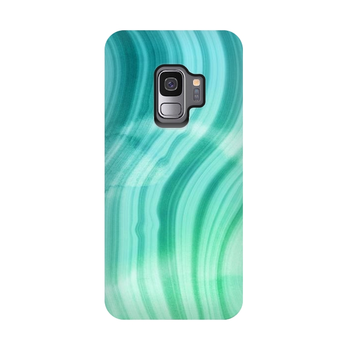 Galaxy S9 StrongFit Teal and White Marble Waves by DaDo ART