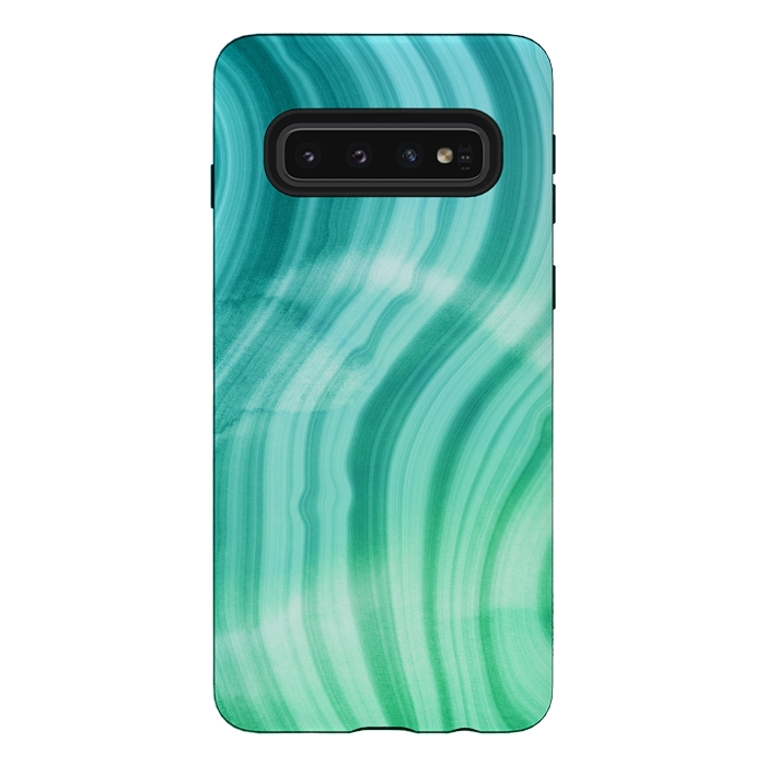 Galaxy S10 StrongFit Teal and White Marble Waves by DaDo ART