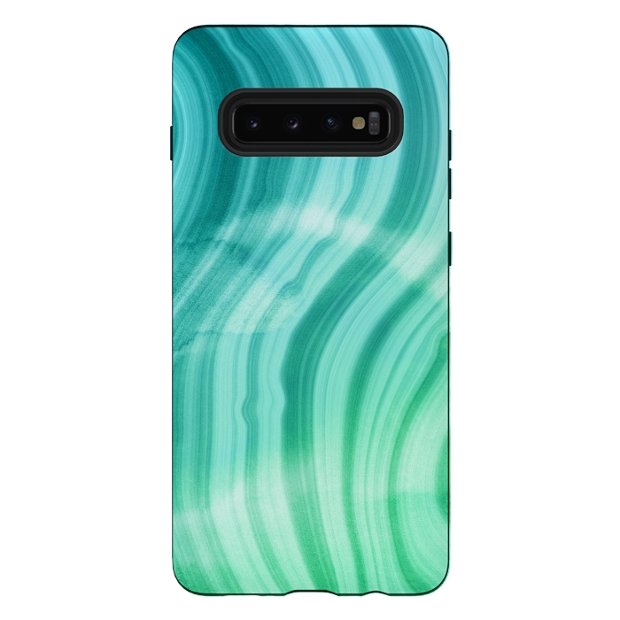 Galaxy S10 plus StrongFit Teal and White Marble Waves by DaDo ART
