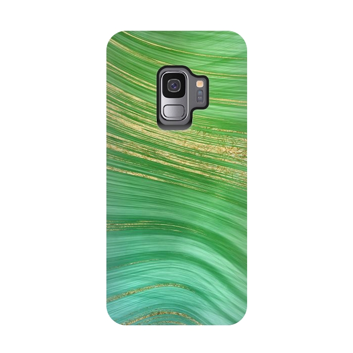 Galaxy S9 StrongFit Spring Green and TEal and Gold Mermaid Marble WAves by DaDo ART