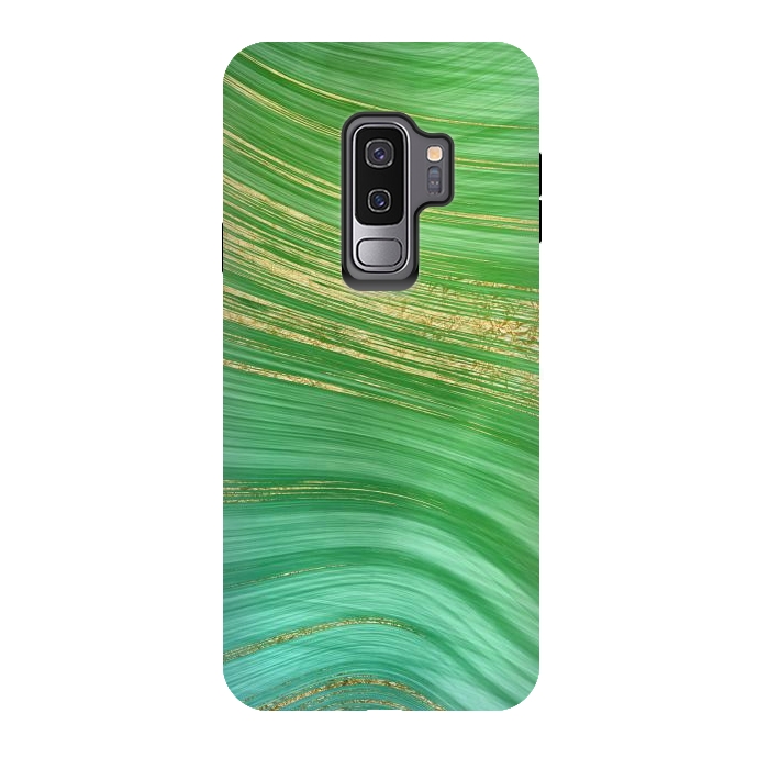 Galaxy S9 plus StrongFit Spring Green and TEal and Gold Mermaid Marble WAves by DaDo ART
