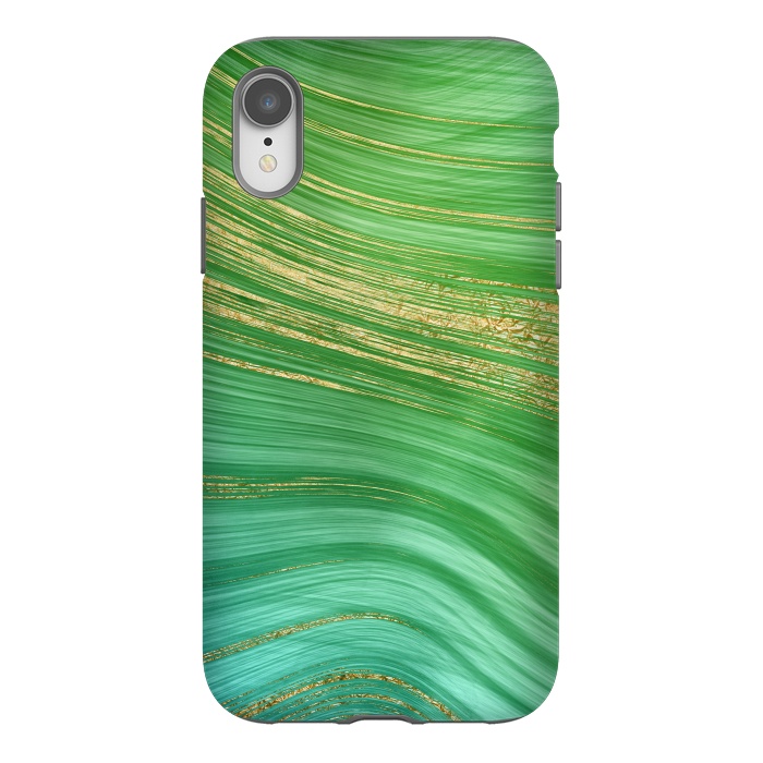 iPhone Xr StrongFit Spring Green and TEal and Gold Mermaid Marble WAves by DaDo ART