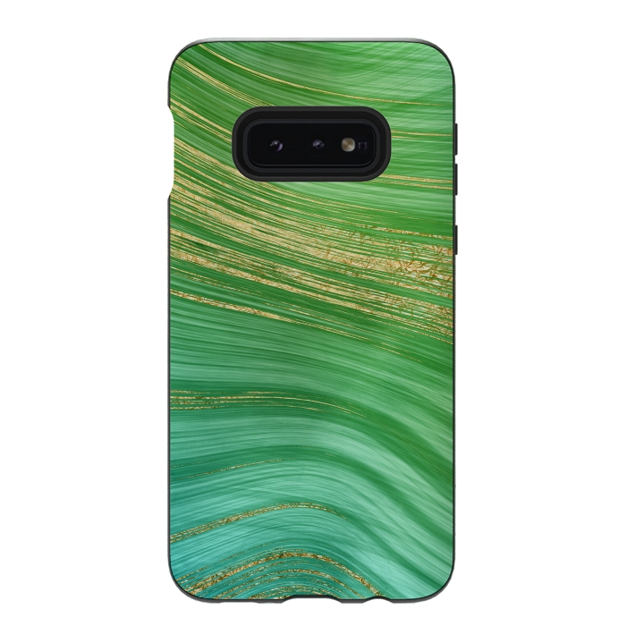 Galaxy S10e StrongFit Spring Green and TEal and Gold Mermaid Marble WAves by DaDo ART