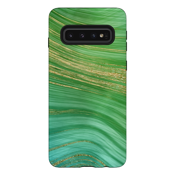 Galaxy S10 StrongFit Spring Green and TEal and Gold Mermaid Marble WAves by DaDo ART