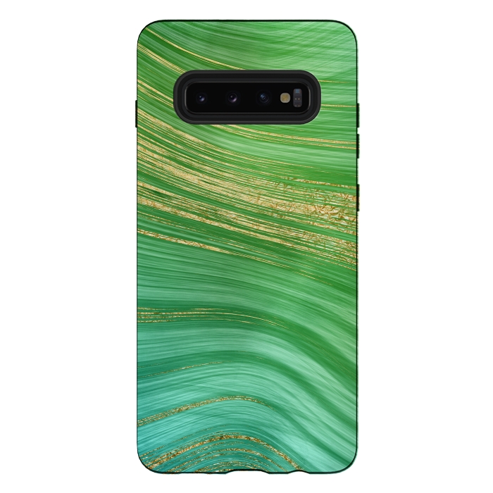 Galaxy S10 plus StrongFit Spring Green and TEal and Gold Mermaid Marble WAves by DaDo ART