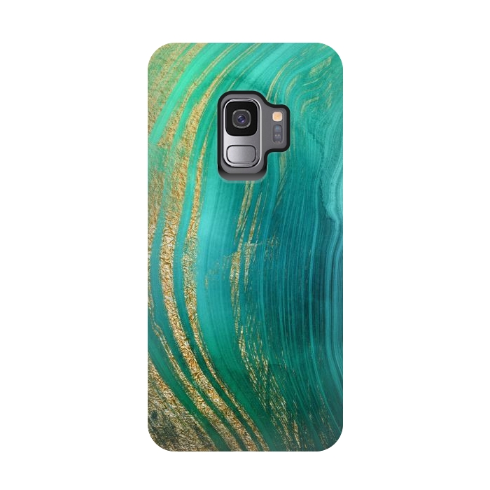 Galaxy S9 StrongFit Green and Teal Gold Marble  by DaDo ART