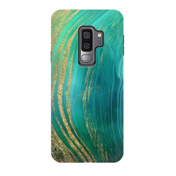 Galaxy S9 plus StrongFit Green and Teal Gold Marble  by DaDo ART