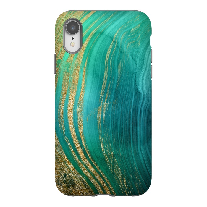 iPhone Xr StrongFit Green and Teal Gold Marble  by DaDo ART