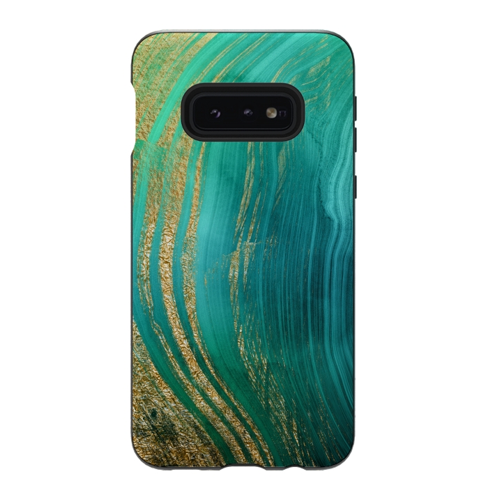 Galaxy S10e StrongFit Green and Teal Gold Marble  by DaDo ART