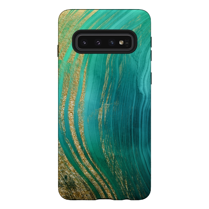 Galaxy S10 StrongFit Green and Teal Gold Marble  by DaDo ART