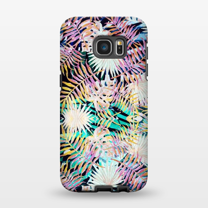Galaxy S7 EDGE StrongFit Colorful tropical palm leaves and stripes by Oana 