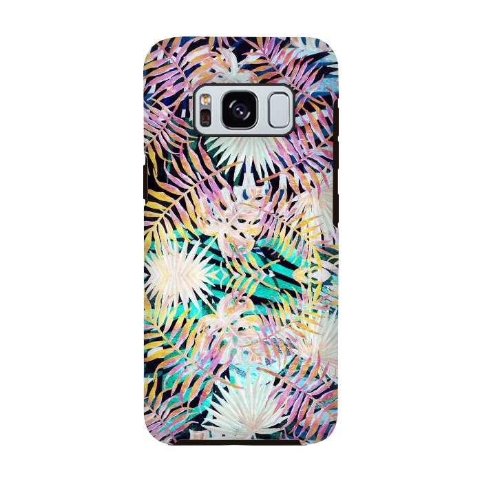 Galaxy S8 StrongFit Colorful tropical palm leaves and stripes by Oana 