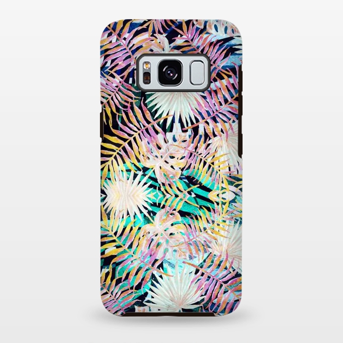 Galaxy S8 plus StrongFit Colorful tropical palm leaves and stripes by Oana 