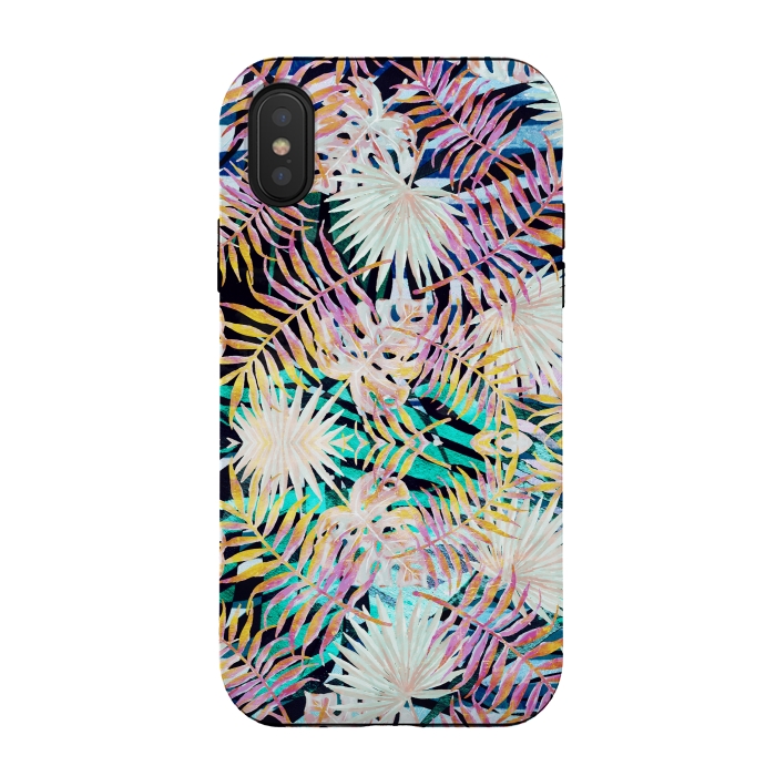 iPhone Xs / X StrongFit Colorful tropical palm leaves and stripes by Oana 