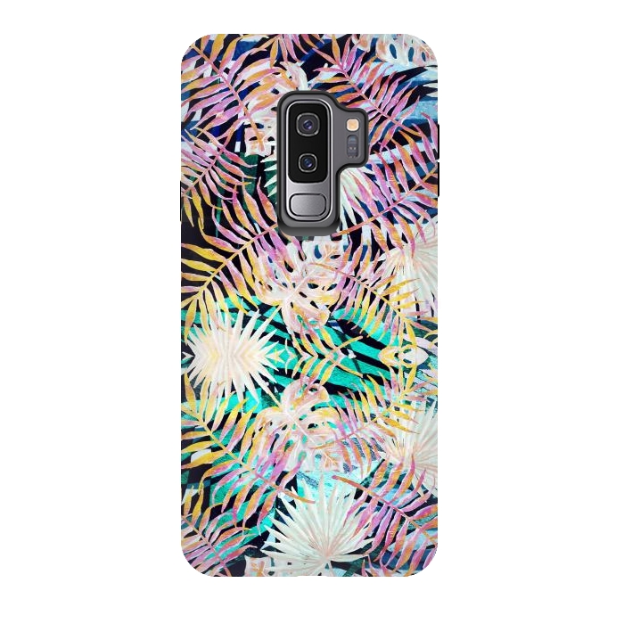 Galaxy S9 plus StrongFit Colorful tropical palm leaves and stripes by Oana 