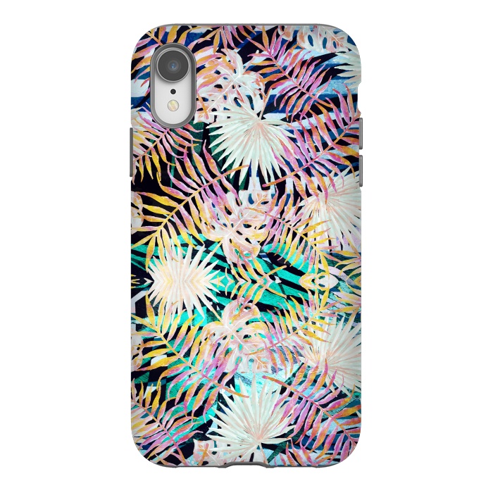 iPhone Xr StrongFit Colorful tropical palm leaves and stripes by Oana 