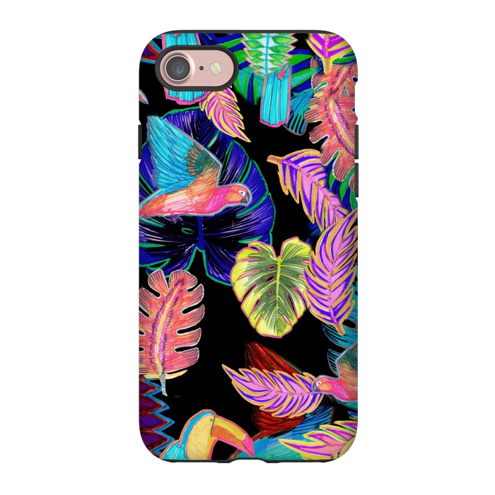 iPhone 7 StrongFit Colorful sketched tropical birds and leaves by Oana 