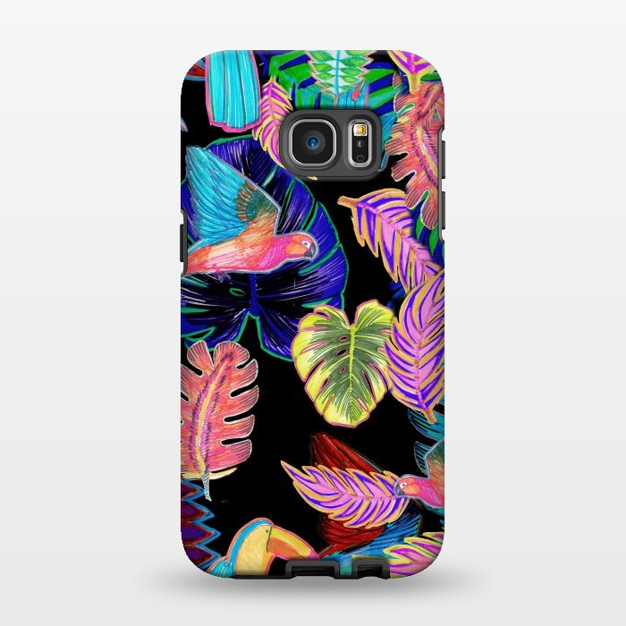 Galaxy S7 EDGE StrongFit Colorful sketched tropical birds and leaves by Oana 