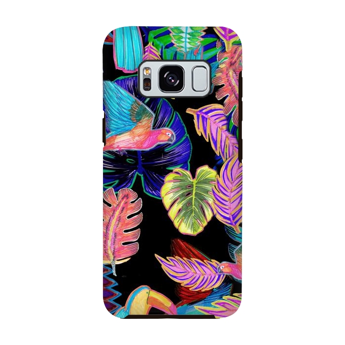 Galaxy S8 StrongFit Colorful sketched tropical birds and leaves by Oana 