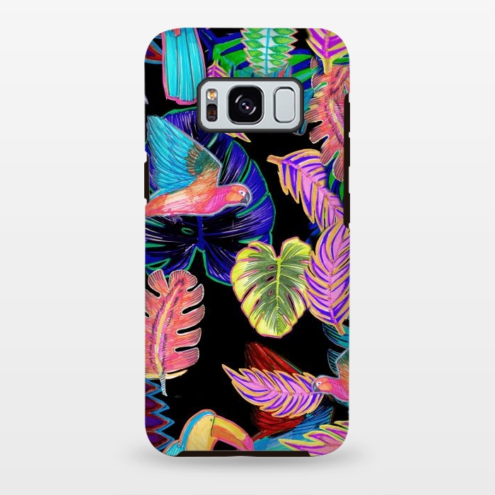 Galaxy S8 plus StrongFit Colorful sketched tropical birds and leaves by Oana 